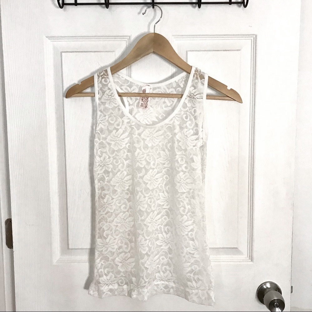 Sheer White Floral Lace Tank Top Layering Piece